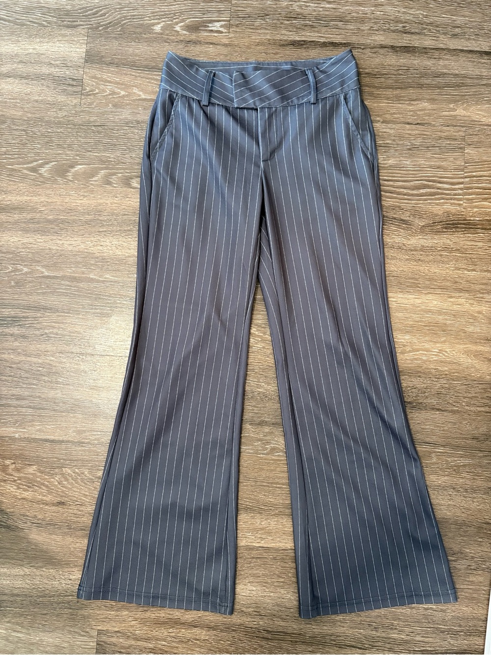 SHEIN Gray Pinstripe Boot Cut Dress Pants